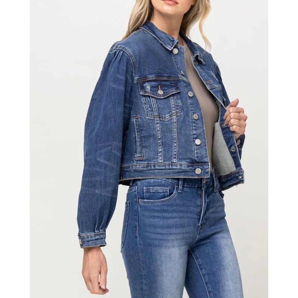 Vervet Los Angeles Puff Sleeve Trucker Button Up Jean Jacket Size XS NWT!!!